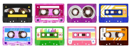 audio Vermelding banden. retro 90s muziek- cassette, wijnoogst muziek- mengen audio cassette, 80s audio plakband geïsoleerd vector illustratie icoon reeks