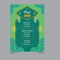 vector vlak iftar verticaal menu sjabloon Ramadan menu sjabloon in blauw Islamitisch achtergrond ontwerp. ook mooi zo sjabloon voor restaurant menu ontwerp.