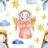 naadloos patroon met schattig engelen, Kerstmis illustratie voor kinderen. waterverf tekening vector