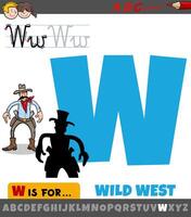 brief w van alfabet met tekenfilm illustratie van wild west uitdrukking vector