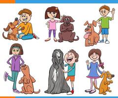 tekenfilm kinderen en hun honden tekens reeks vector