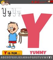 brief y van alfabet met tekenfilm illustratie van lekker uitdrukking vector