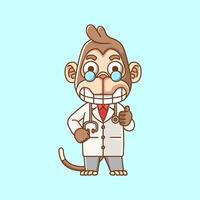 schattig aap dokter medisch personeel chibi karakter mascotte icoon vlak lijn kunst stijl illustratie concept tekenfilm vector