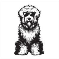 ai gegenereerd oud Engels herdershond hond vervelend zonnebril illustratie vector