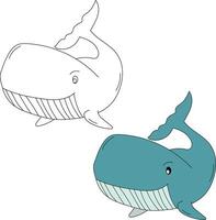 walvis clip art set. kleurrijk en schets walvissen clip art vector