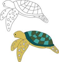 zee schildpad clip art set. schets en kleurrijk schildpadden vector