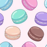 tekenfilm stijl macarons naadloos patroon, achtergrond. hand- getrokken toetje van divers kleuren vector