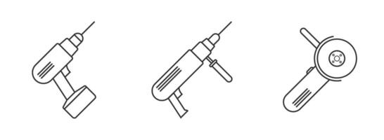 elektrisch boren icoon. hoek Slijper icoon. schroevedraaier lineair ontwerp. draadloos oefening. vector illustratie.