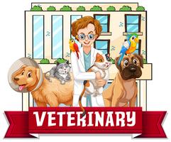 Dierenarts Artsen met huisdieren vector