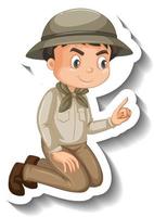 jongen draagt safari outfit stripfiguur sticker vector