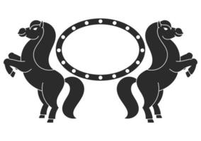 de twee paarden steigerden. met ruimte voor uw tekst. element voor het ontwerpen van labels, sites. zwart silhouet. eenvoudige platte vectorillustratie. vector