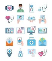 online arts, arts technologie adviseur medische iconen set, platte stijlicoon vector