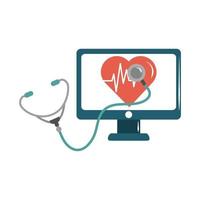 online dokter computer stethoscoop hartslag zorg vlakke stijlicoon vector
