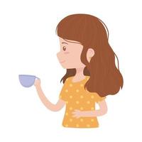 jonge vrouw karakter met koffiekopje geïsoleerd pictogram witte achtergrond vector