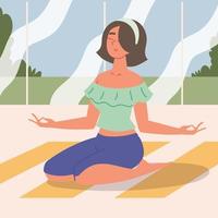 meisje zit meditatie pose vector