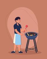 man met bbq-grill vector