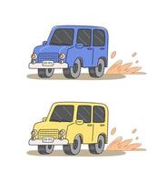 kleurrijk auto's rennen met plons water en modder geïsoleerd Aan een wit achtergrond. hand- getrokken stijl voor ontwerp, infografisch, vector illustratie
