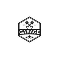 logo voor gemotoriseerd voertuig reparatie winkel met extra zuiger ontwerp concept vector illustratie