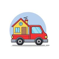 huis Aan levering vrachtauto vector illustratie. huis in beweging onderhoud concept ontwerp