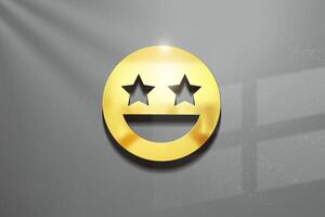 glimlach emoticon 3d logo ontwerp, glimmend mockup logo met getextureerde muur. realistisch vector, vector illustratie