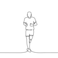 Mens rennen in t-shirt en shorts - een lijn tekening vector. concept sport- rennen, cardio opleiding vector