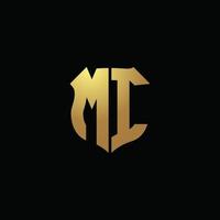 mi logo monogram met gouden kleuren en schildvorm ontwerpsjabloon vector