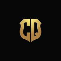 cq logo-monogram met gouden kleuren en ontwerpsjabloon in schildvorm vector