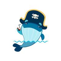 tekenfilm kawaii walvis piraat gezagvoerder karakter vector