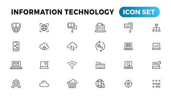 informatie technologie lijn pictogrammen verzameling. groot ui icoon reeks in een vlak ontwerp. dun schets pictogrammen pak vector