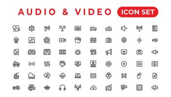 audio video iconen pakket. dunne lijn pictogrammen instellen. platte icoon collectie set. eenvoudige vector iconen