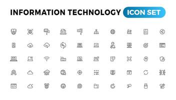 informatie technologie lijn pictogrammen verzameling. groot ui icoon reeks in een vlak ontwerp. dun schets pictogrammen pak vector