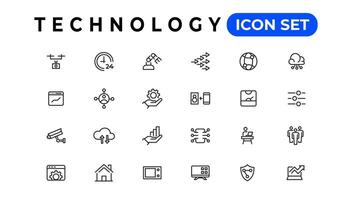 apparaat en informatie technologie lijn pictogrammen verzameling. groot ui icoon reeks in een vlak ontwerp. dun schets pictogrammen pak vector