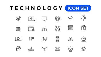 apparaat en informatie technologie lijn pictogrammen verzameling. groot ui icoon reeks in een vlak ontwerp. dun schets pictogrammen pak vector