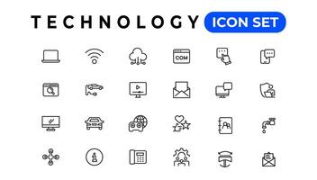 apparaat en informatie technologie lijn pictogrammen verzameling. groot ui icoon reeks in een vlak ontwerp. dun schets pictogrammen pak vector