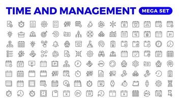 bedrijf en beheer lijn pictogrammen set. beheer icoon verzameling. project beheer icoon verzameling. tijd beheer en planning concept. schets icoon set. vector