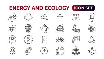 energie en ecologie lijn bewerkbare pictogrammen set. vector illustratie in modern dun lijn stijl van eco verwant pictogrammen. bescherming, planeet zorg, natuurlijk recycling stroom. pictogrammen en infographics.