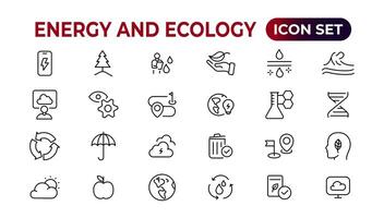 energie en ecologie lijn bewerkbare pictogrammen set. vector illustratie in modern dun lijn stijl van eco verwant pictogrammen. bescherming, planeet zorg, natuurlijk recycling stroom. pictogrammen en infographics.