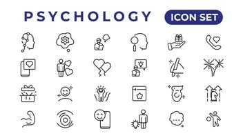 psychologie en mentaal lijn pictogrammen collectie.set van dun lijn web icoon set, gemakkelijk schets pictogrammen verzameling, pixel perfect pictogrammen, gemakkelijk vector illustratie.