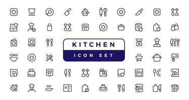 vector lijn keuken en Koken pictogrammen set. keuken en Koken icoon