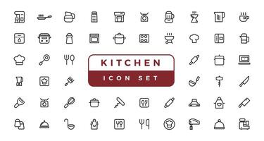 vector lijn keuken en Koken pictogrammen set. keuken en Koken icoon