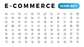 e-commerce icoon set. online boodschappen doen en levering elementen. e-business symbool. pictogrammen vector verzameling.
