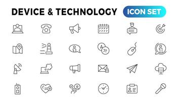 apparaat en informatie technologie lijn pictogrammen verzameling. groot ui icoon reeks in een vlak ontwerp. dun schets pictogrammen pak vector