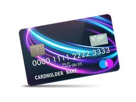 gedetailleerd glanzend platina credit kaart met golvend neon licht decoratie, geïsoleerd Aan wit achtergrond, vector illustratie