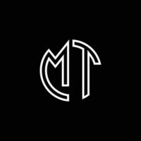 mt monogram logo cirkel lint stijl overzicht ontwerpsjabloon vector