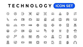 apparaat en informatie technologie lijn pictogrammen verzameling. groot ui icoon reeks in een vlak ontwerp. dun schets pictogrammen pak vector