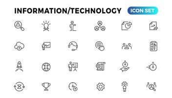 apparaat en informatie technologie lijn pictogrammen verzameling. groot ui icoon reeks in een vlak ontwerp. dun schets pictogrammen pak vector