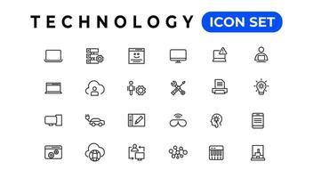 apparaat en informatie technologie lijn pictogrammen verzameling. groot ui icoon reeks in een vlak ontwerp. dun schets pictogrammen pak vector