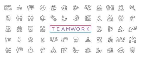 bedrijf teamwerk, team gebouw, werk groep en menselijk middelen minimaal dun lijn web icoon set. schets pictogrammen verzameling. gemakkelijk vector illustratie