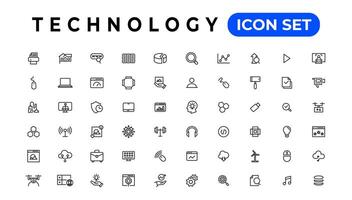 apparaat en informatie technologie lijn pictogrammen verzameling. groot ui icoon reeks in een vlak ontwerp. dun schets pictogrammen pak vector