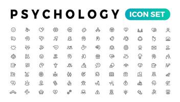 psychologie, positief denken lijn pictogrammen verzameling. psychologie, liefdadigheid, familie, Vrolijk, vrede pictogrammen. ui icoon set. dun schets pictogrammen pak vector